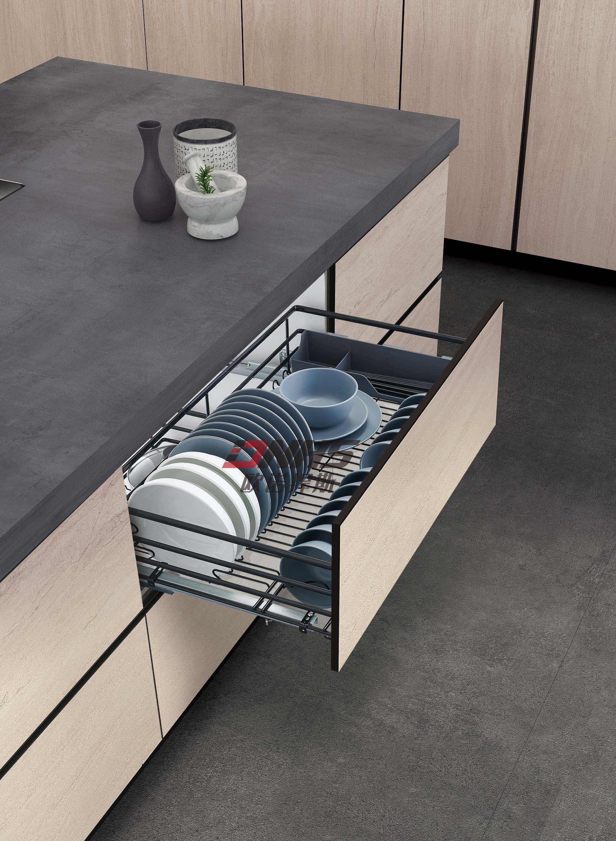 Deep Kitchen Cabinets - Stay Organized with a Pull Out Basket.